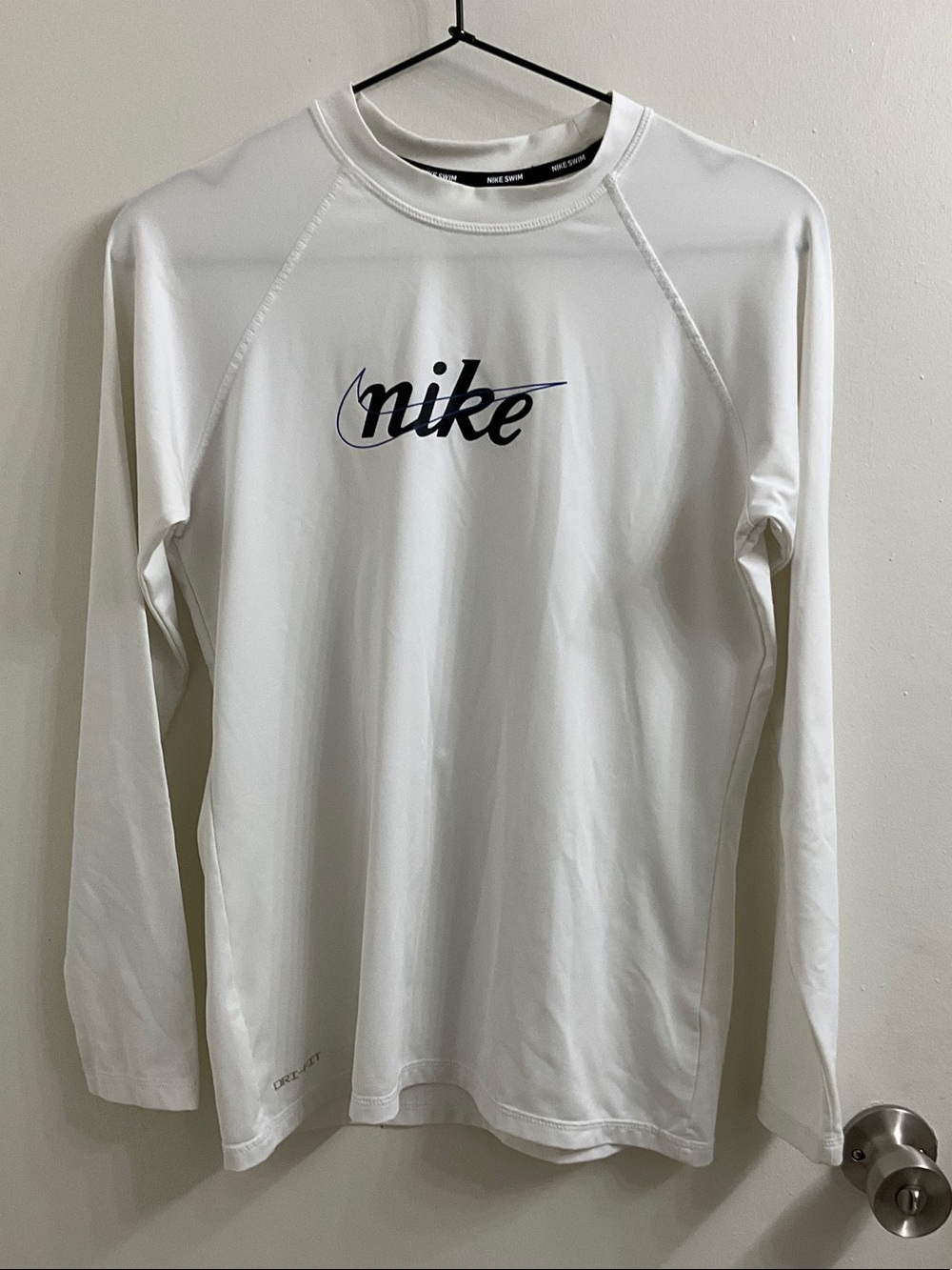 Nike White Long-Sleeve Dri-FIT Crew Shirt with Script Logo